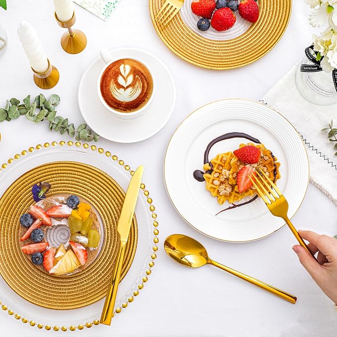 KINGSTONE Gold Silverware Set, 20-Piece Forged Flatware Set Cutlery Set Premium Stainless Steel, Service for 4, for Kitchen, Home, Wedding, Party, Mirror Polished and Dishwasher Safe