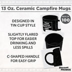 DISCOUNT PROMOS Custom Ceramic Campfire Coffee Mugs 13 oz. Set of 100, Personalized Bulk Pack - Perfect for Tea, Espresso, Cappuccino, Hot Cocoa - Black