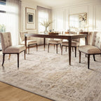 AMOAMI-Area Rug 5X7 Rugs for Living Room-Vintage Soft Beige Rugs for Bedroom-Non Slip Carpet-Machine Washable Rug for Dining Room Living Room Bedroom Office Under Table-Beige