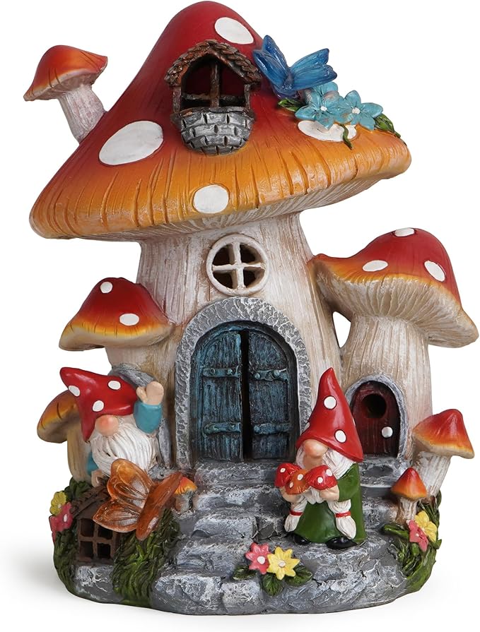 Hodao Spring Garden Mushroom Gnomes Decorations Mushroom House Ornaments Decor for Porch, Garden Yard Spring Lighting House for Outdoor Decor Birthday Gifts for Mom, Grandma,Women