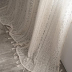 Sutuo Home Boho Curtain Crochet Lace Semi-Sheer Florals Hollow Knitted Handmade Tassels, Rod Pocket Window Treatment Vintage Rustic Farmhouse Drapes for Living Bedroom, 1 Panel 59" W x 72" L, Beige
