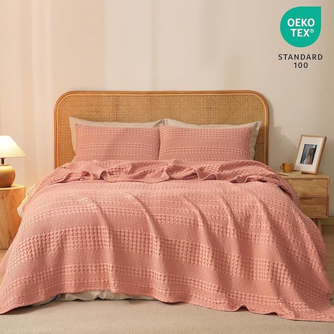 PHF 100% Cotton Waffle Weave Blanket King Size, Soft Lightweight Breathable Cozy Summer Blankets for Bed, Luxury Aesthetic Woven Bedding for Home Decor, 108"x90", Canyon Clay