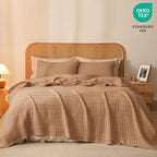 PHF 100% Cotton Waffle Weave Blanket Twin Size, Soft Lightweight Breathable Cozy Summer Blankets for Bed, Luxury Aesthetic Woven Bedding for Home Decor, 66"x90", Camel