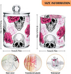 2 Pack Qtip Holder Dispenser Skull Rose Flower Bathroom Storage Canister Lid Acrylic Plastic Apothecary Jar Set Vanity Makeup Organizer for Cotton Swab/Ball/Round Pads, Floss