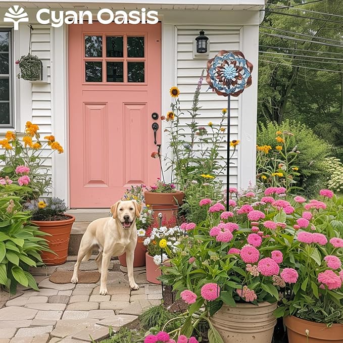 Solar Wind Spinner, Outdoor Metal Wind Spinners with Light, Windmill Decor for Yard Garden, Ideal Gifts for Birthday, Housewarming, Mother's Day, Christmas (13" W x 74" H)