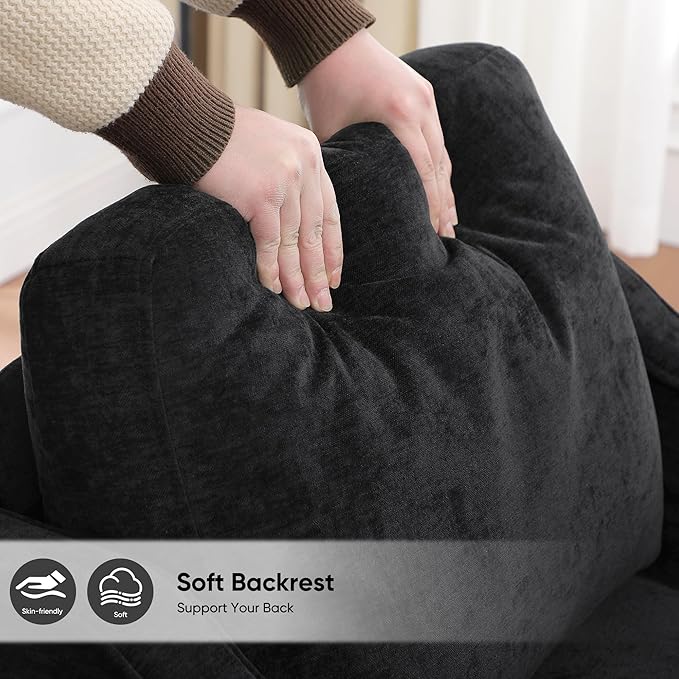 Accent Chairs Set of 2, Upholstered Living Room Chairs with Side Pockets, Mid Century Modern Reading Chair for Bedroom, Comfy Armchair Single Sofa Side Chair for Office, Small Room, Black