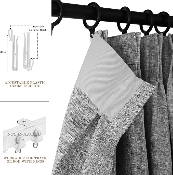 Full Blackout Privacy Curtains, 240 Inch Extra Wide Linen Blend Drapes, Pinch Pleat Window Drapery for Room Divider Storage/Space Room Separation, 1 Panel, W 240" x L 96", Light Grey