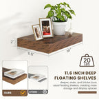 Deep Floating Shelves for Wall | 16 Inch Wide x 12 Inch Deep Floating Shelves Set of 2 | Rustic Wood Wide Wall Shelves | Bookshelf Laundry Shelf TV Shelf