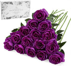 Purple Fake Roses Artificial Flowers - 16 Pcs Fake Artificial Roses Silk Flowers with Stems for Home Wedding Hotel Office Centerpiece Decor