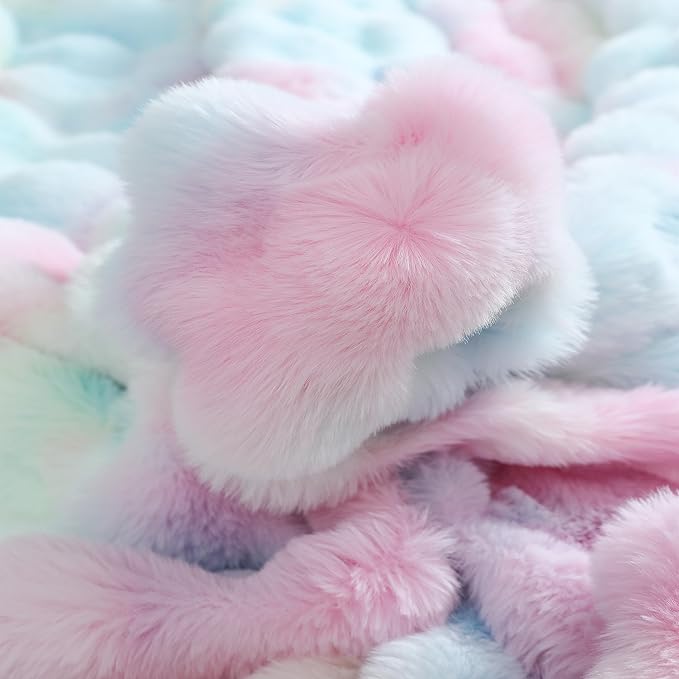 UKELER Colorful Faux Fur Throw Blanket Twin Size, Large Super Soft Fluffy Bed Blankets Throws for Bedroom, Living Room, Couch, Sofa, Office, Camping Plush Furry Blanket 60''x80''