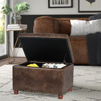 24'' Leather Ottoman with Storage Rectangle Foot Rest Ottomans Stool for Living Room(Brown,Leather Texture)