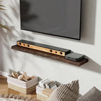 Fun Memories 48" Floating Shelves for Wall, Live Edge Solid Elm Wood Floating Shelf with Invisible Bracket, Wall Mounted Display Wooden Shelves for Bathroom, Kitchen, Bedroom, Walnut Color, Set of 1