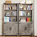70in Tall Bookshelf 5 Tier Bookcase with Barn Doors and Adjustable Shelves, Grey Farmhouse Book Shelf with Storage Cabinet, Wood Freestanding Display Bookshelves for Bedroom, Kitchen (2PCS)