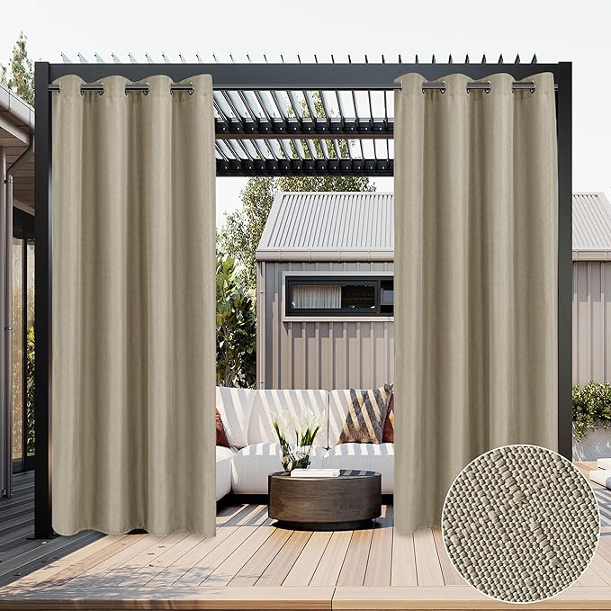 HolidayIdeas 2 Panels Linen Outdoor Curtains for Patio Waterproof Taupe Curtains 84 inch Length-Indoor Outside Curtains Weatherproof, Privacy for Pergola, Porch, Cabana, Gazebo 54" Wide x 84" Long