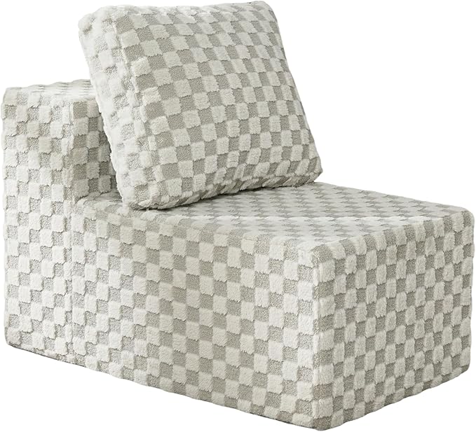 Single Sofa 1 Seat Couch with Deep Seat Memory Foam Cloud Chair with Pillows Large Sofa with L Shape for Living Room Bedroom (Plush GREYOLIVE, Single)