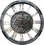 DORBOKER 27" Real Moving Gears Large Wall Clock with Toughened Glass Cover, Giant Wood Farmhouse Clock, Oversized Vintage Industrial Rustic Clock for Living Room Decor Home Kitchen (Carbon Grey)
