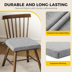 downluxe Indoor Chair Cushions for Dining Chairs, Soft and Comfortable Textured Foam Kitchen Chair Pads with Ties and Non-Slip Backing, 16" x 16" x 2", Light Grey, 6 Pack