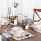 GBHOME Ceramic Dinnerware Sets for 6, 18 Pieces Stoneware Plates and Bowls Sets, Scratch Resistant Dishes, Dishwasher & Microwave Safe, Reactive Glaze-White