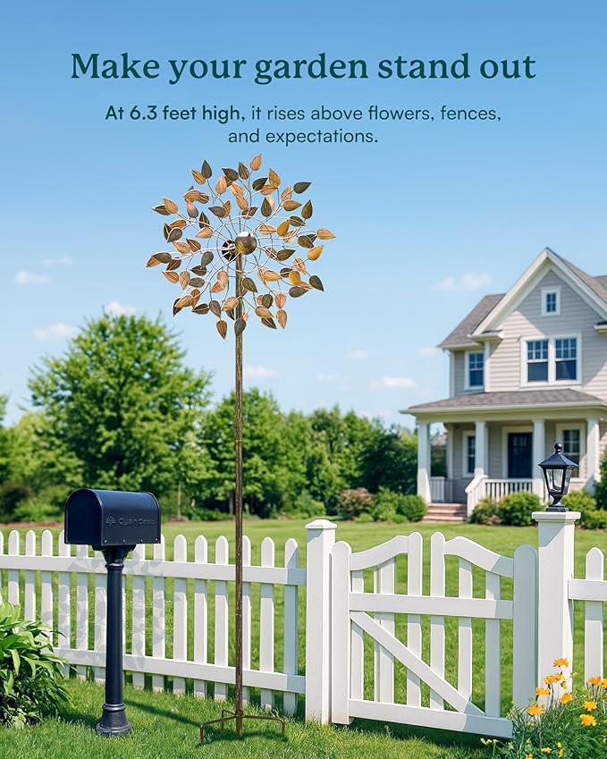 Yard Garden Wind Spinners - Large Wind Spinners Outdoor Metal, Kinetic Lawn Patio Wind Sculptures Windmill Decor (Copper Leaves, W23 x H84)