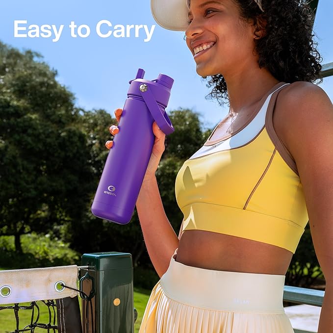 Insulated Water Bottle with Straw Stainless Steel Water Bottle, Leak-Proof, BPA-Free, Double Wall Vacuum Keeps Cold for 24 Hours for Sports, Travel, School (18 oz, Violet)