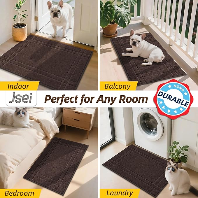 JSEI Entryway Rugs Doormat 24"x36", Non-Slip Dirt Trapper Door Mats Indoor, Washable Absorbent and Stain Resist Welcome Floor Mat for Front Door, Dog Door Mat, Muddy Wet Shoes & Paws, Brown