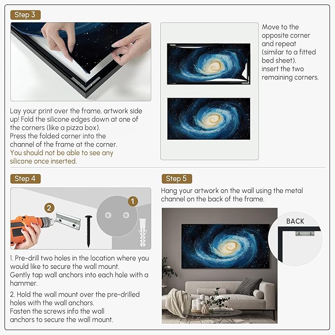 SIGNWIN 36"x72" Extra Large Framed Wall Art Spiral Galaxy Vivid Blue and Yellow Cosmic Space Illustration for Home Living Room Bedroom Decor (Frame Assembly Required)