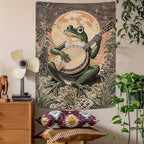 Lunerfex Moonlit Banjo Frog Wall Tapestry, Whimsical Amphibian Musician Tapestries for Room Decor, Folk Art Tapestry 36L x 48W