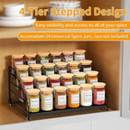 RCHYFEED Spice Rack Organizer for Cabinet Pantry,4 Tier Spice Rack Countertop, Depth Adjustable Spice Organization for Cabinet,Tierd Seasoning Organizer for Cabinet(Black, 1Pack)