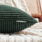 Fancy Homi Set of 2 Dark Green Samll Decorative Throw Pillow Covers 12x12 Inch for Living Room Couch Bed, Boho Farmhouse Forest Green Home Decor, Soft Corss Corduroy Patchwork Textured Cushion Case