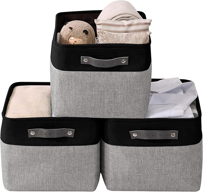 DECOMOMO Storage Baskets for Shelves - Fabric Closet Organizers and Storage Bins, Perfect Baskets for Organizing Closet Toys Nursery (Grey and Black, XL - 3 Pack)