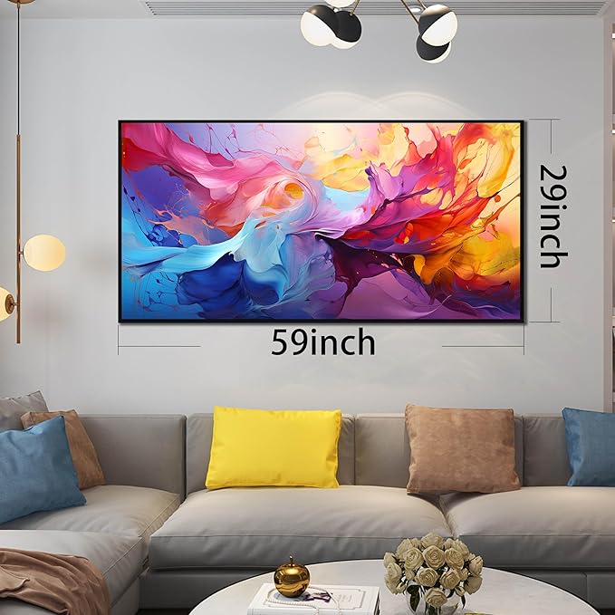 Abstract Wall Art for Living Room, Colorful Canvas Wall Decor for Bedroom, Framed Picture Print, Large Size 59x29 Inches