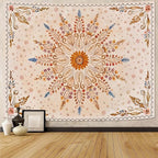 Fowocu Boho Floral Mandala Tapestry for Bedroom Aesthetic Watercolor Bohemian Flower Wall Tapestry Brown Beige Hippie Indian Small Tapestries Wall Hanging for Living Room Dorm Decor 40 x 30 Inch