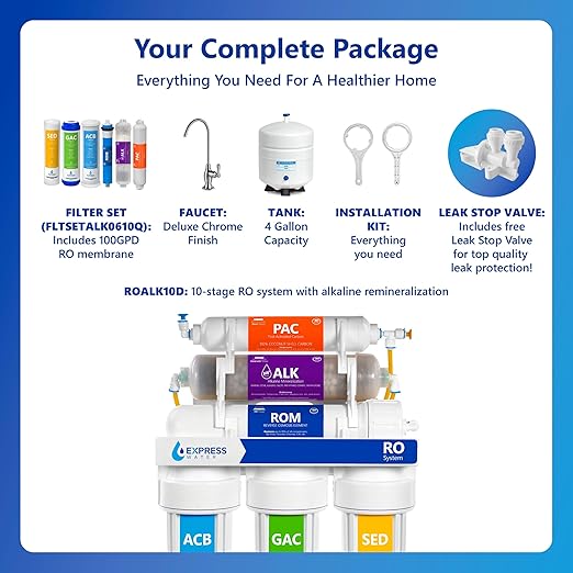 Express Water Reverse Osmosis Water Filter System, Multi-Stage Filtration, BPA Free