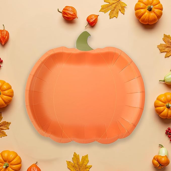 Cheerland Pumpkin Party Plates Fall Paper Plates Disposable Dessert Shaped Tableware for Halloween Birthday Baby Shower Halloween Classroom Autumn Harvest Thanksgiving Party Favor Decorations 24pcs