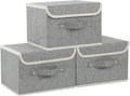 Storage Boxes, Collapsible Storage Bins with Lids, Cotton and linen cloth Storage Baskets with Handle, for Books, Closet, Bedroom, Home, Grey, 3 Pack 10.2 X 7.9 X 6.7in