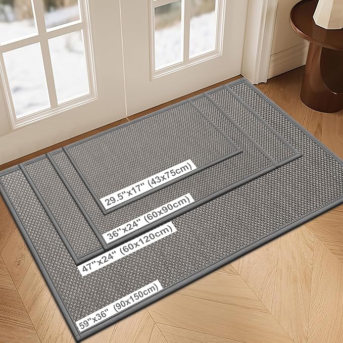 LEKEEPGO Door Mat 24"x47", Non Slip Door Mat Indoor Entrance, Rubber Backing Front Indoor Door mat Washable Absorbent Low-Profile Entryway Entry Resist Dirt Inside Door Mats, Light Grey