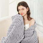 Admitrack Chunky Knit Blanket Throw, 100% Hand Knit Chenille Throw Blanket for Sofa & Home Decor, Soft and Cozy Knitted Throw Blankets (Light Gray，51"x63")