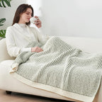 Amélie Home Chenille Waffle Throw Blanket for Couch, Reversible Pineapple Stitch Knit Soft Cozy Knit Blanket Lightweight Warm Decorative Throw for Sofa, Bed, Living Room, 60 * 80", Sage Green&Ivory