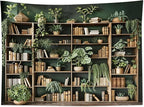 HVEST Green Plant Bookshelf Tapestry Book on Bookshelf and Plant Potted Tapestry Wall Hanging Reading Wall Tapestries for Study Room Bedroom Living Room College Dorm Decor, 51L x 59W Inches