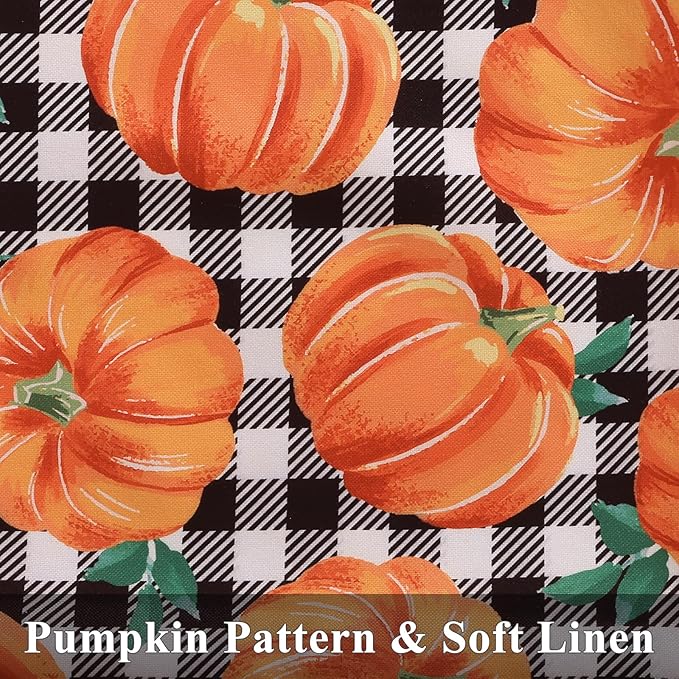 decorUhome Fall Orange Pumpkin Decorative Throw Pillow Covers 18x18 Set of 2, Buffalo Plaid Check Farmhouse Cushion Covers for Autumn Harvest Couch Sofa Bed Home Decor