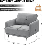 Oversized Accent Chair for Living Room Chairs Reading Arm Chair Comfy Modern Single Sofa Side Chairs with Metal Legs & Soft Cushion for Bedroom, Balcony,Waiting Room (Polyester, Grey)