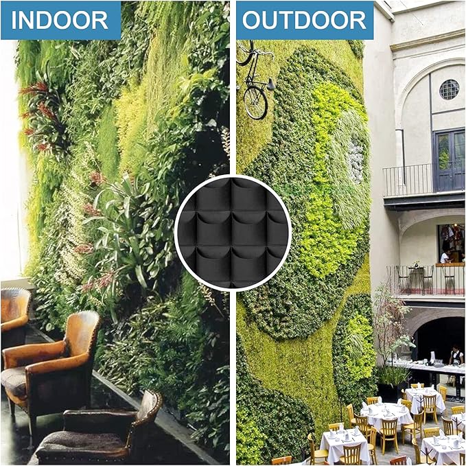 64 Pockets Hanging Planter Bags, Hanging Vertical Wall Mounted Plant Planting Grow Bags, Herb Garden Planter Outdoor Indoor Growing Bag, Gardening Vertical Greening Flower Container(1m×1m, Black)