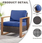 Wicker Outdoor Patio Chairs Set of 2, Rattan Patio Furniture Chairs with Sturdy Frame,All-Weather PE Wicker,Wide Armrest,Deep Seating and Thick Cushions for Deck Porch Garden(Brown/Blue)