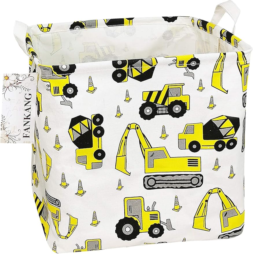 FANKANG Square Nursery Hamper Storage Bins Canvas Laundry Basket Foldable with Waterproof PE Coating Storage Baskets Gift Baskets for Children, Office, Bedroom, Clothes（Square-Engineering ）