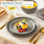vancasso ANYA 18 Pieces Plates and Bowls Set, Stone Grey Dinnerware Sets, Reactive Glaze Dishes Set for 6, Ceramic Dishware Sets Kitchen Dinner Set, Microwave & Dishwasher Safe