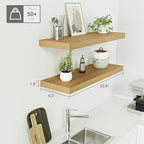 Floating Shelves for Wall 24 inchs Long, 9.2” deep x 1.5” Wall Shelf for Bedroom, Bathroom, Living Room, Kitchen, Office Home Decor, Deep Wood Shelves with Invisible Brackets, Set of 2, Oak