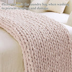 Admitrack Chunky Knit Blanket Throw, 100% Hand Knit Chenille Throw Blanket for Sofa & Home Decor, Soft and Cozy Knitted Throw Blankets (Pink，51"x63")
