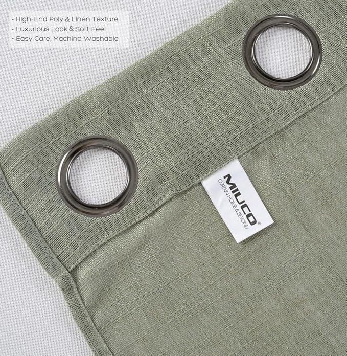 MIUCO Semi Sheer Curtains Poly Linen Textured Solid Grommet Curtains 84 Inches Long for Living Room 2 Panels (2 x 37 Wide x 84" Long) Sage