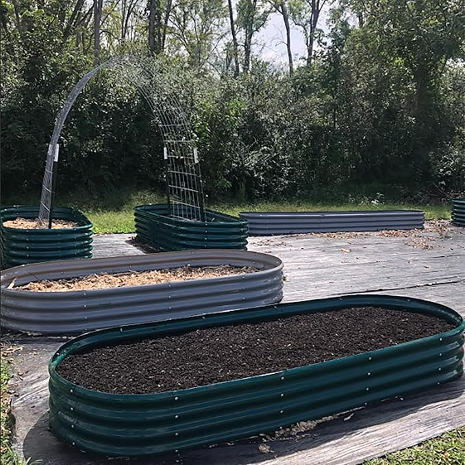 2 Pack 8x4x1FT Galvanized Raised Garden Bed Kit Oval Metal Ground Planter Box Outdoor Bottomless Planter Raised Beds for Vegetables Flowers Herbs Fruits, Green