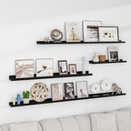 Solid Ash Wood Floating Shelves, Wood Picture Ledge Shelf Set of 2, 48 Inch Long Large Photo Ledge Shelves, Nursery Book Shelves Wall Mounted for Living Room Kids' Bedroom Decor, Black